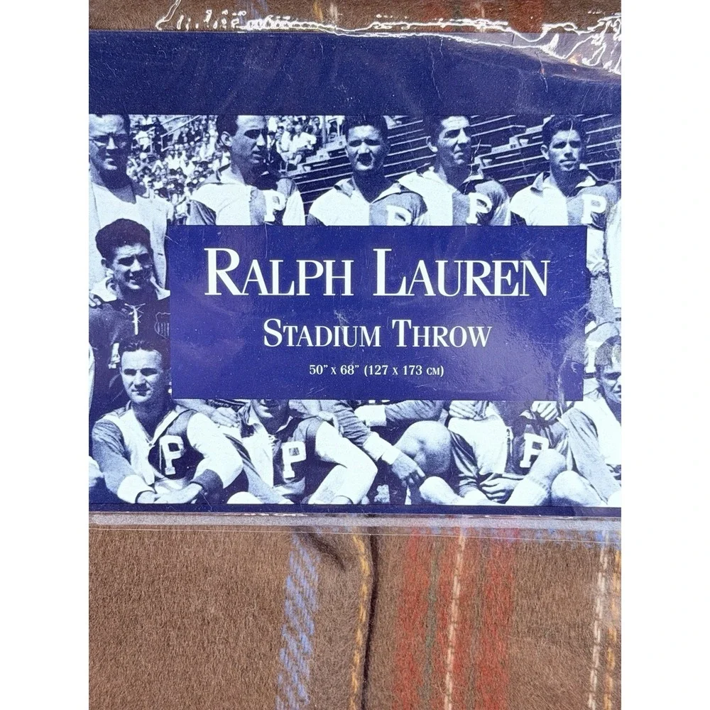 Vintage RALPH LAUREN Stadium Throw Blanket HUNT Plaid 50x68 Original Package